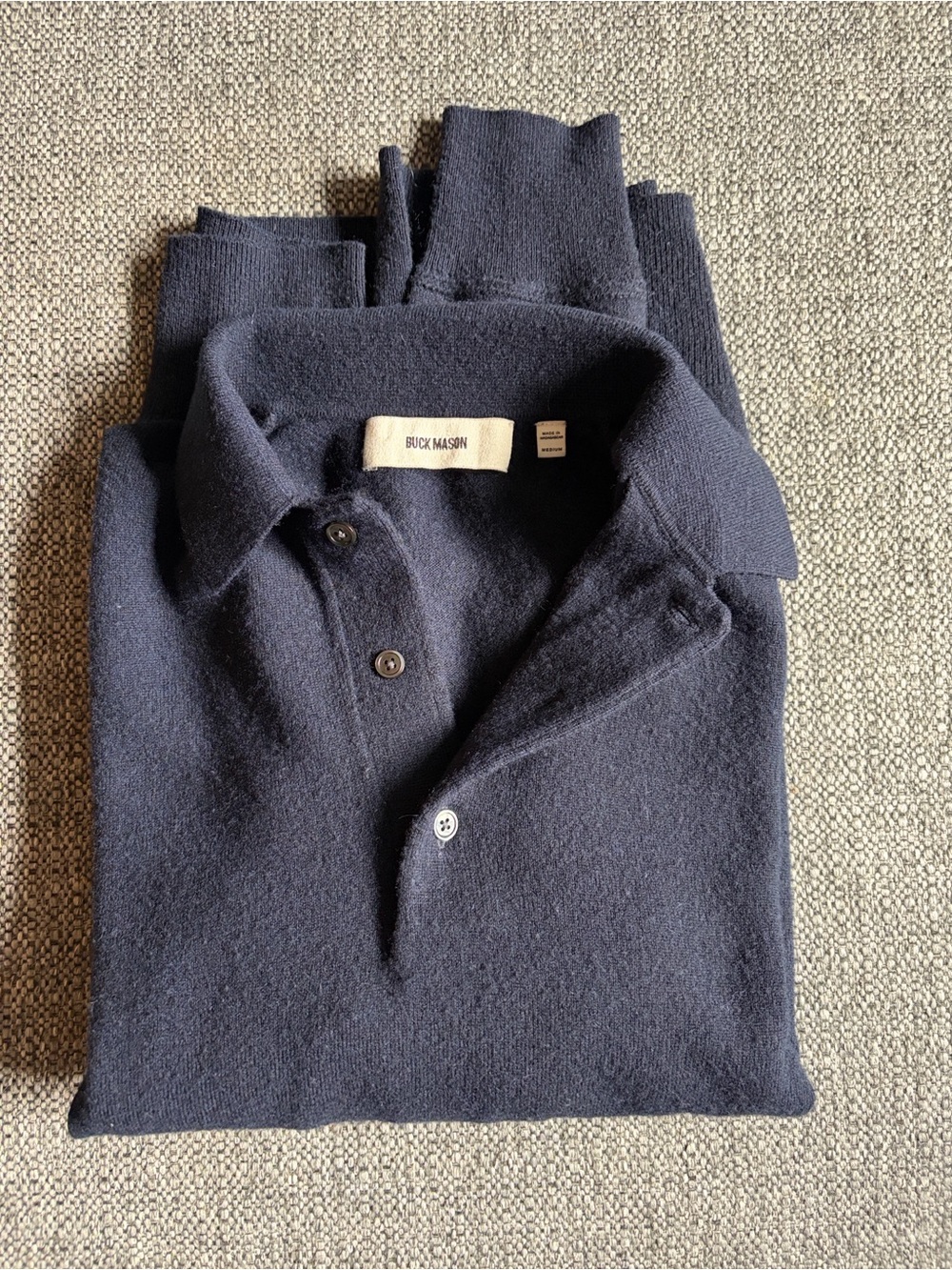 Buck Mason Navy Knit Polo - Picture 2 of 5